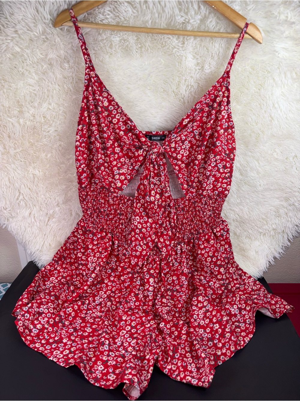 SHEIN Red Daisy Tie-Front Floral Romper 2Xl - Picture 4 of 9